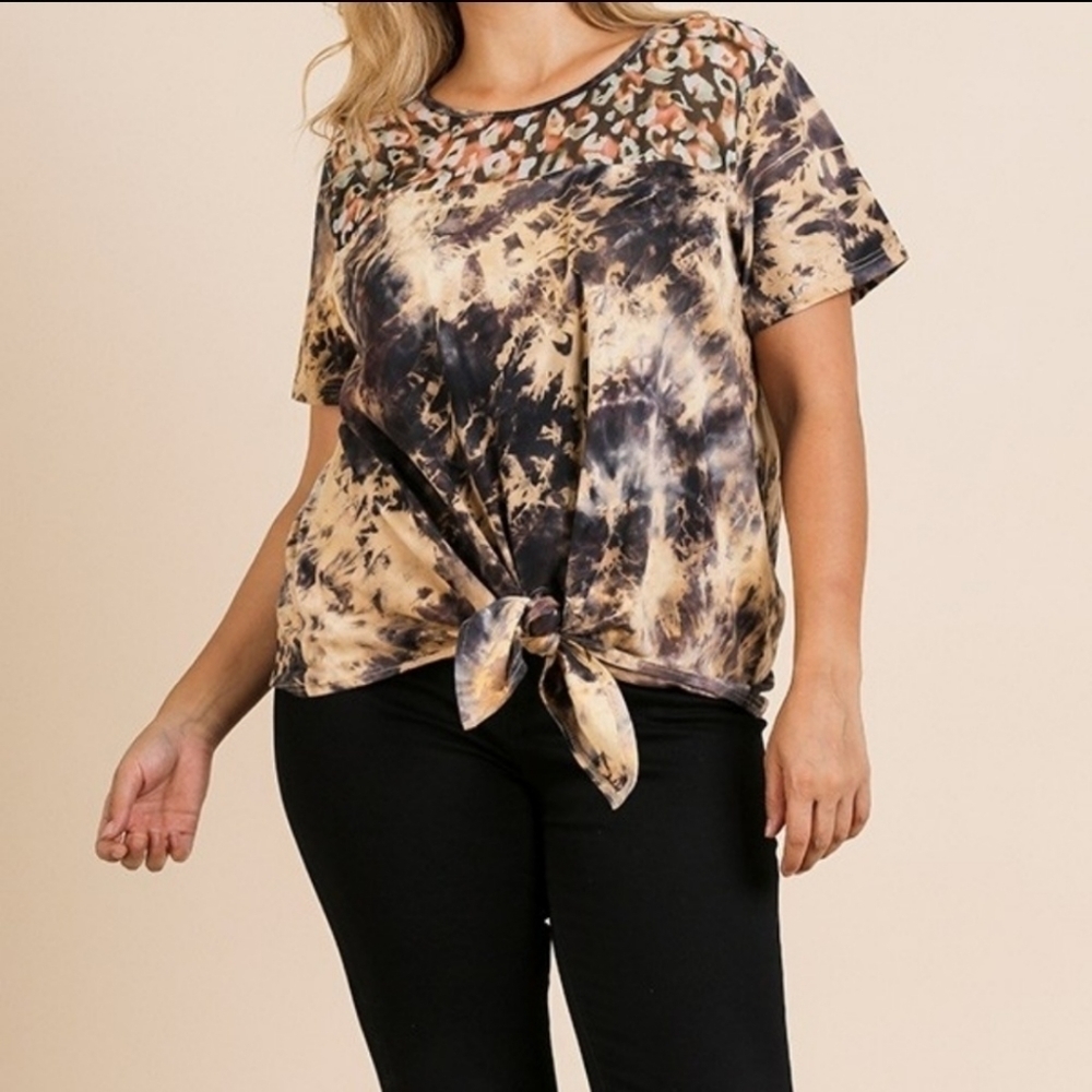 Umgee Women's S Tie Dye Cheetah Print Short Sleeve Top Preppy Whimsigoth